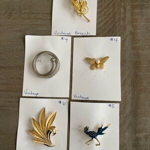 Gold and Silver Brooch Collection 5 piece Bundle for Any Occasion